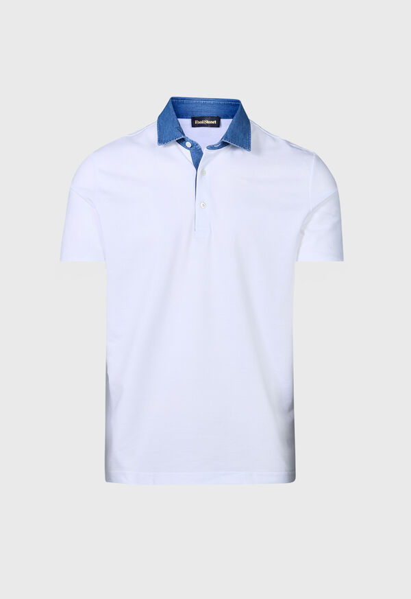 Paul Stuart Cotton Pique Polo with Denim Collar, image 1