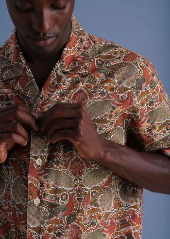 Paul Stuart Printed Cotton Camp Collar Shirt