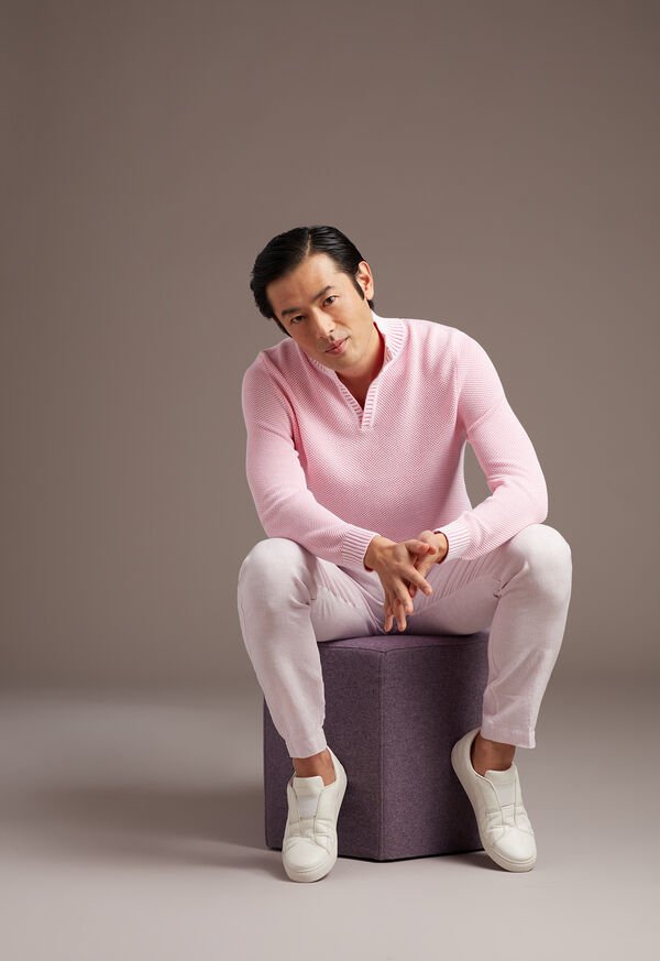 Paul Stuart Cotton Open Collar Birdseye Stitch Sweater, image 7