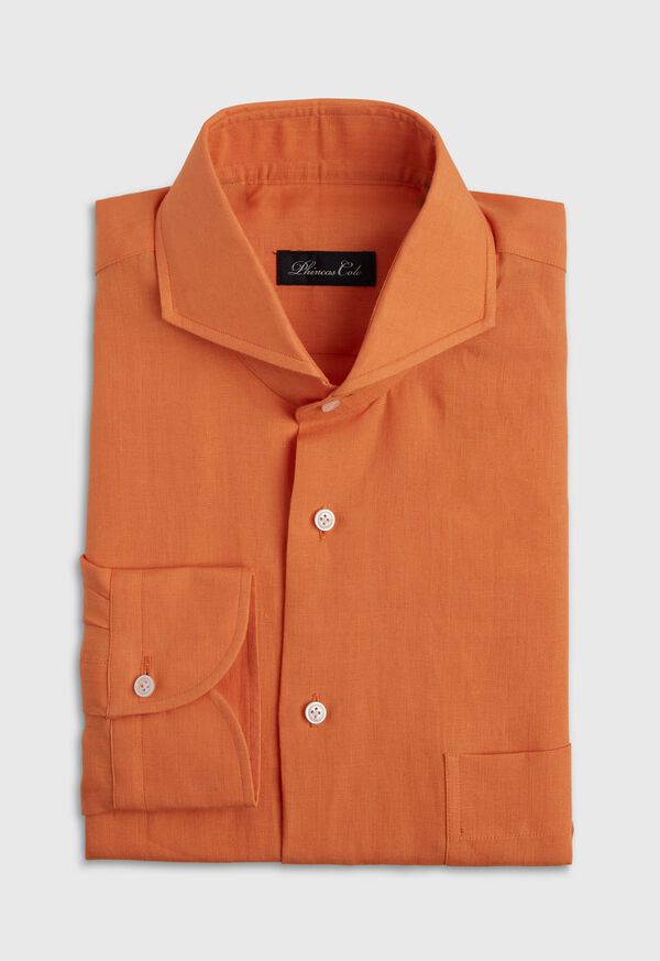 Paul Stuart Orange solid Short Sleeve Linen shirt, image 1