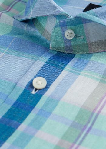 Paul Stuart Printed Linen Plaid Sport Shirt