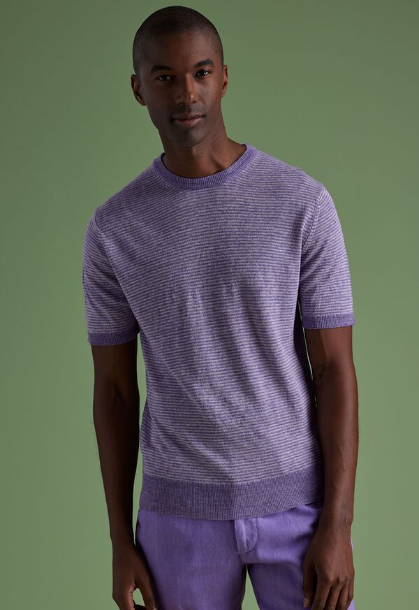 Paul Stuart Striped Short Sleeve Linen Crewneck
