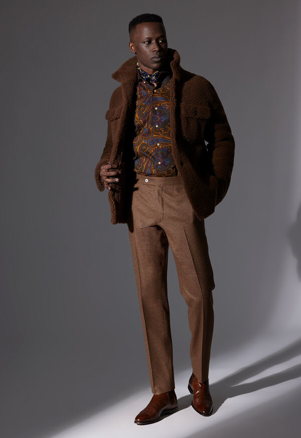 Paul Stuart Curly Shearling Jacket & Paisley Shirt Look, image 1