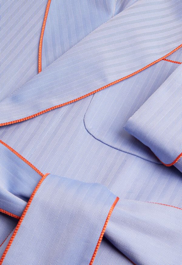 Paul Stuart Blue Herringbone Robe With Orange Trim, image 2