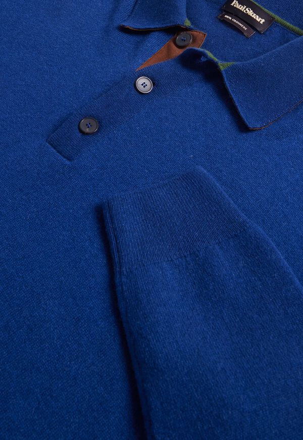 Paul Stuart Cashmere Long Sleeve Polo with Suede, image 4