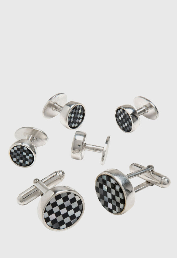 Paul Stuart Checkerboard Cufflink & Stud Formal Set, image 1