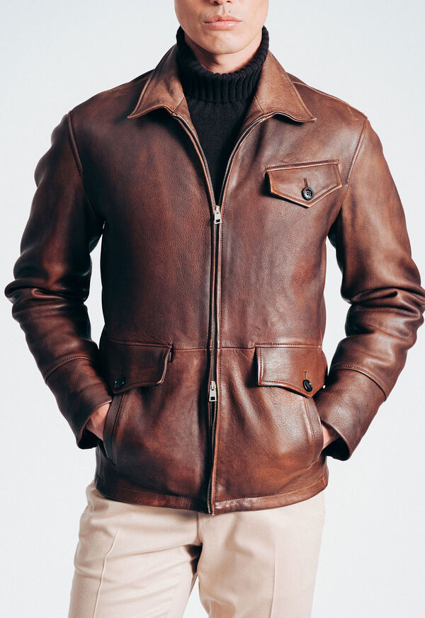 Paul Stuart Distressed Leather Zip Up Jacket, image 6