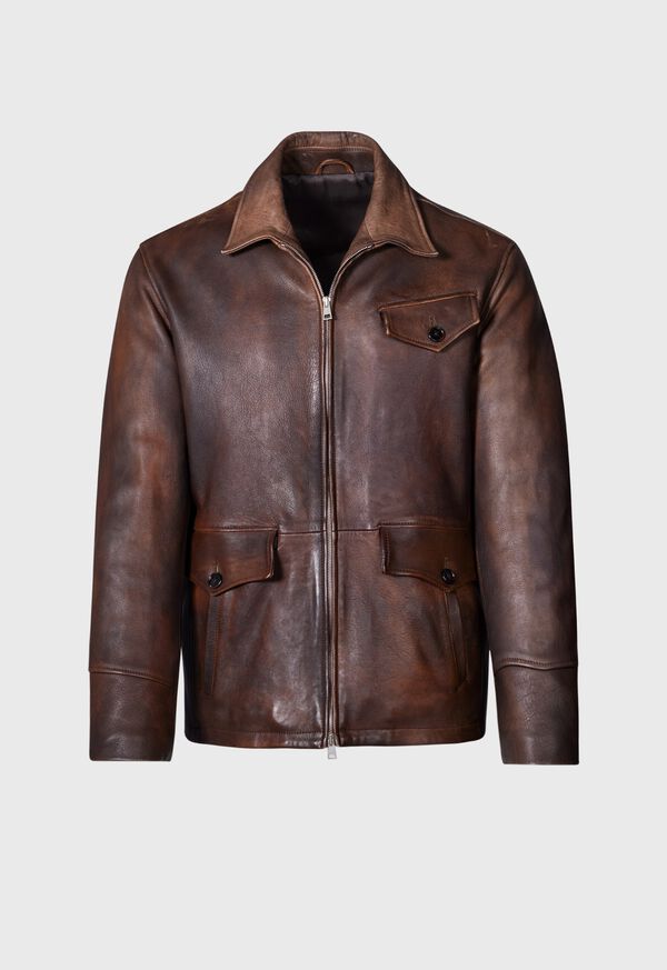 Paul Stuart Distressed Leather Zip Up Jacket, image 1