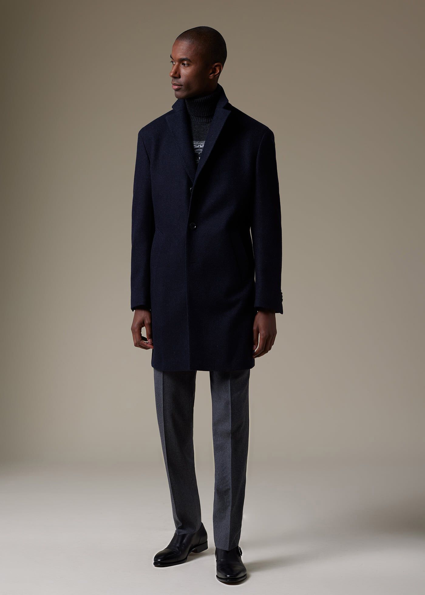 Men's wool shop herringbone overcoat