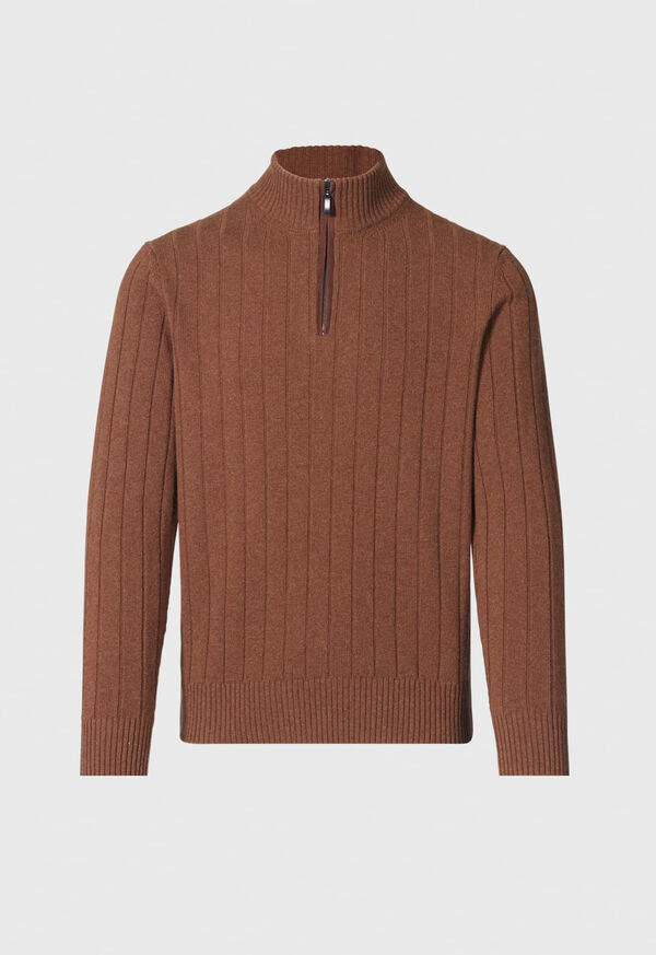 Paul Stuart Ribbed Quarter Zip Sweater with Suede, image 1