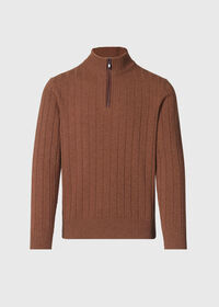 Paul Stuart Ribbed Quarter Zip Sweater with Suede, thumbnail 1