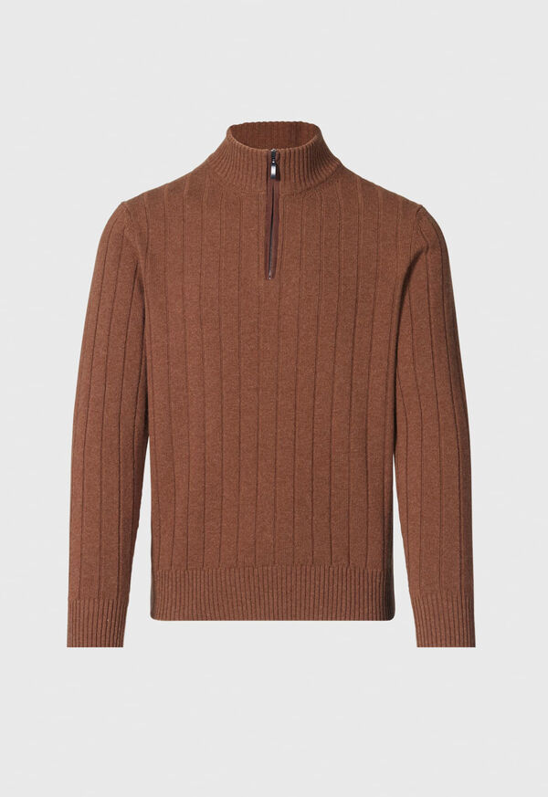 Paul Stuart Ribbed Quarter Zip Sweater with Suede