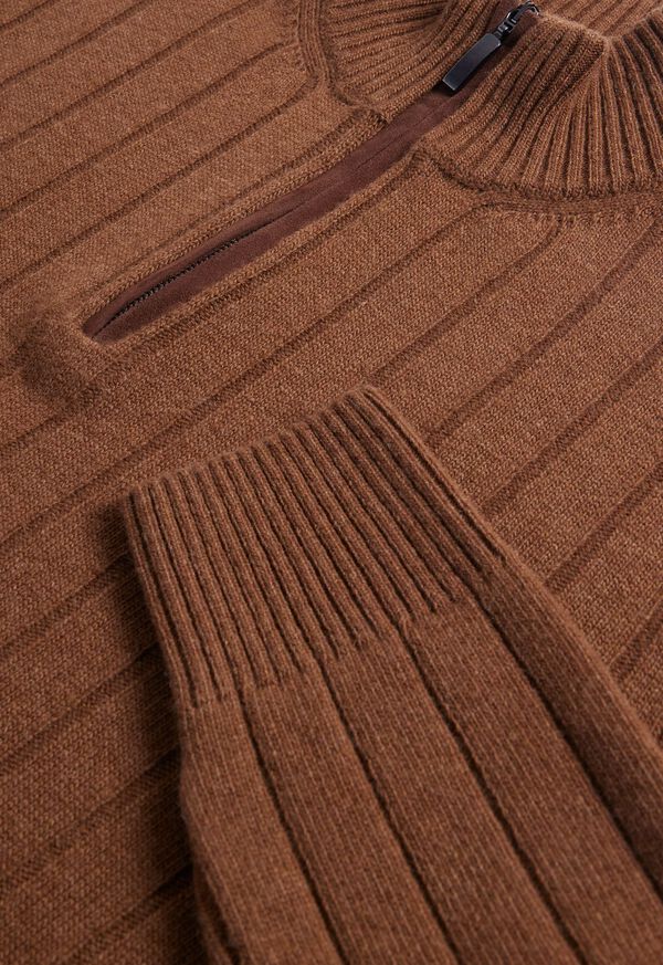 Paul Stuart Ribbed Quarter Zip Sweater with Suede, image 4