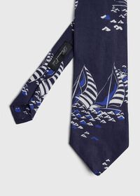 Paul Stuart Indigo sailboat print linen Gilbert tie, thumbnail 1