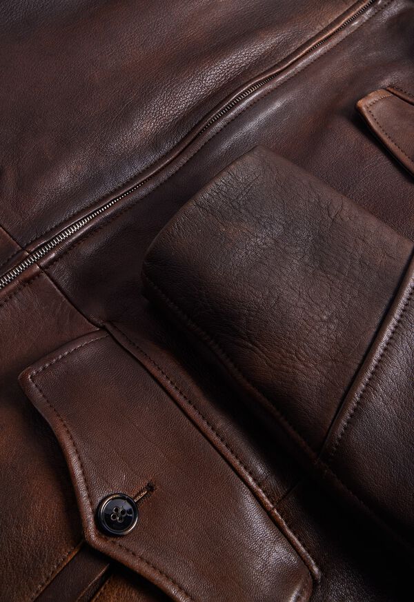 Paul Stuart Distressed Leather Zip Up Jacket, image 3
