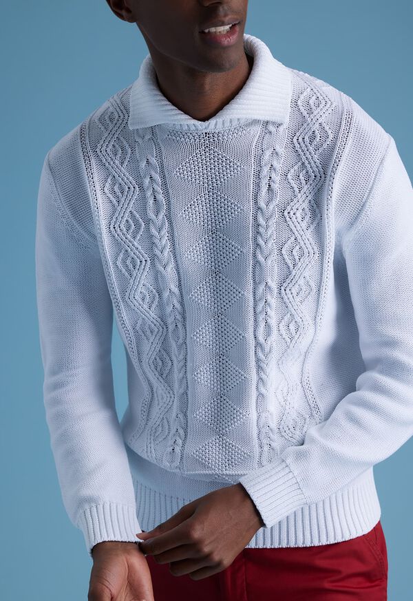 Paul Stuart Aran Cable Mock Neck Cotton Sweater, image 4