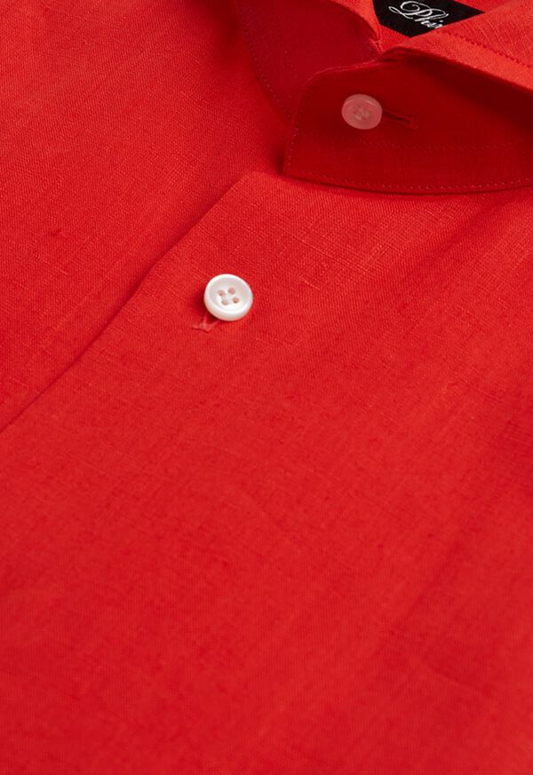 Paul Stuart Red solid Long Sleeve Linen Sport Shirt, image 2