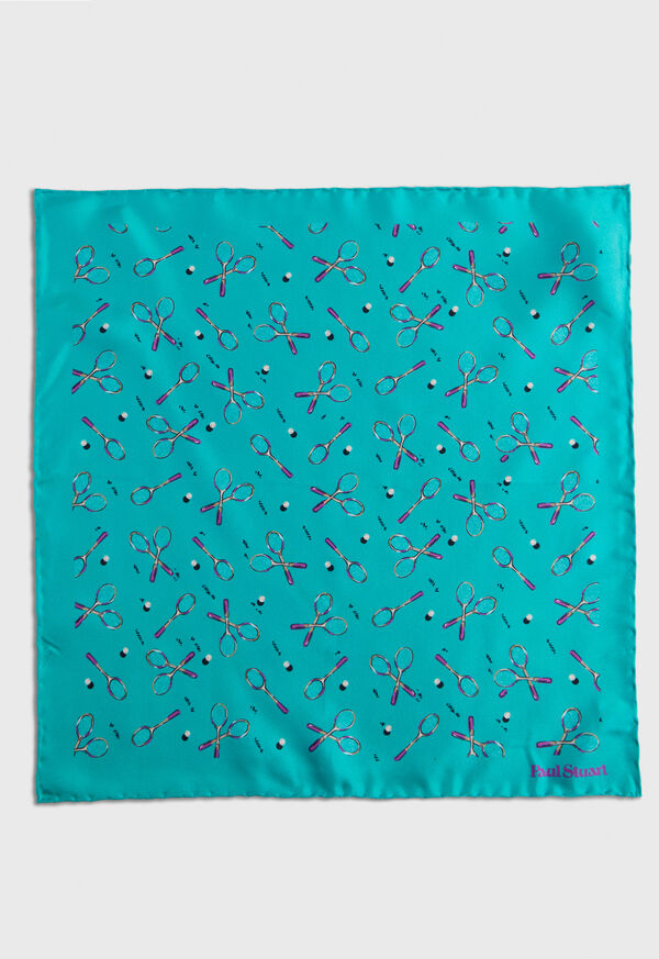 Paul Stuart Silk Twill Tennis Racket Print Pocket Square, image 2