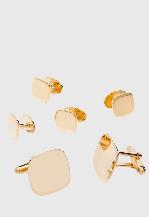Paul Stuart 14K Gold Polished Cushion Shape Cufflinks and Studs, image 1