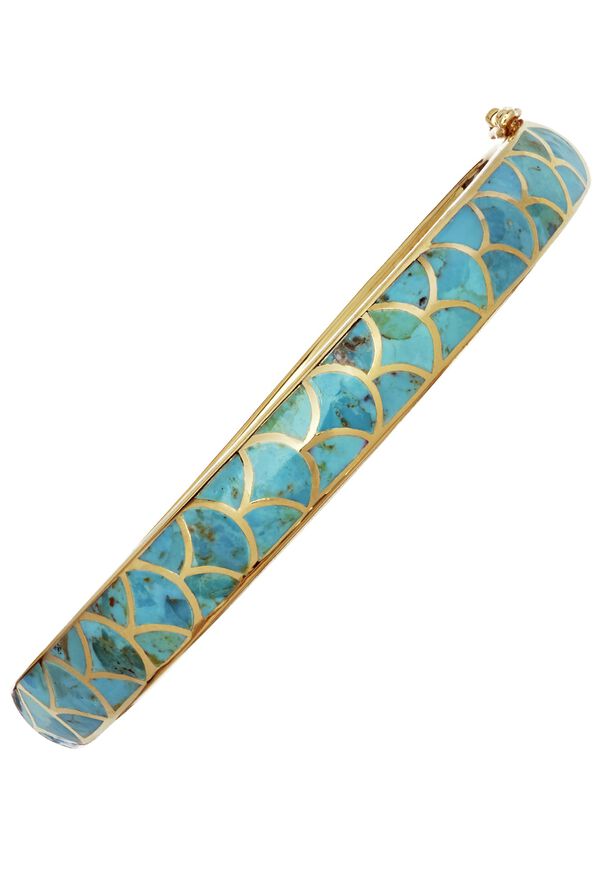 Paul Stuart Jan Leslie Gold and Turquoise Bangle Bracelet, image 1