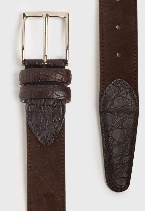Paul Stuart Nubuck Belt With Matte Alligator Tipping, image 2