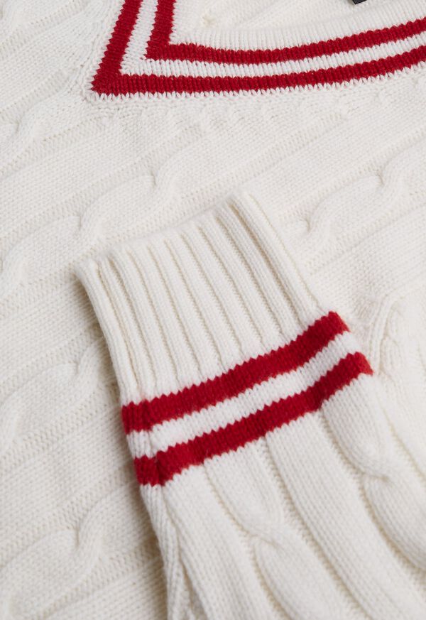 Paul Stuart Red Stripe Cable Knit Tennis Sweater, image 3