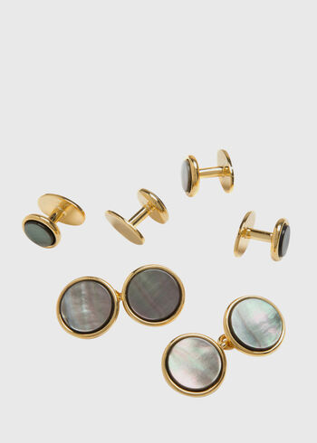 Paul Stuart Double Round Gold & Mother of Pearl Stud Set