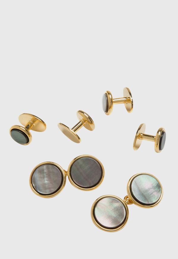 Paul Stuart Double Round Gold & Mother of Pearl Stud Set, image 1