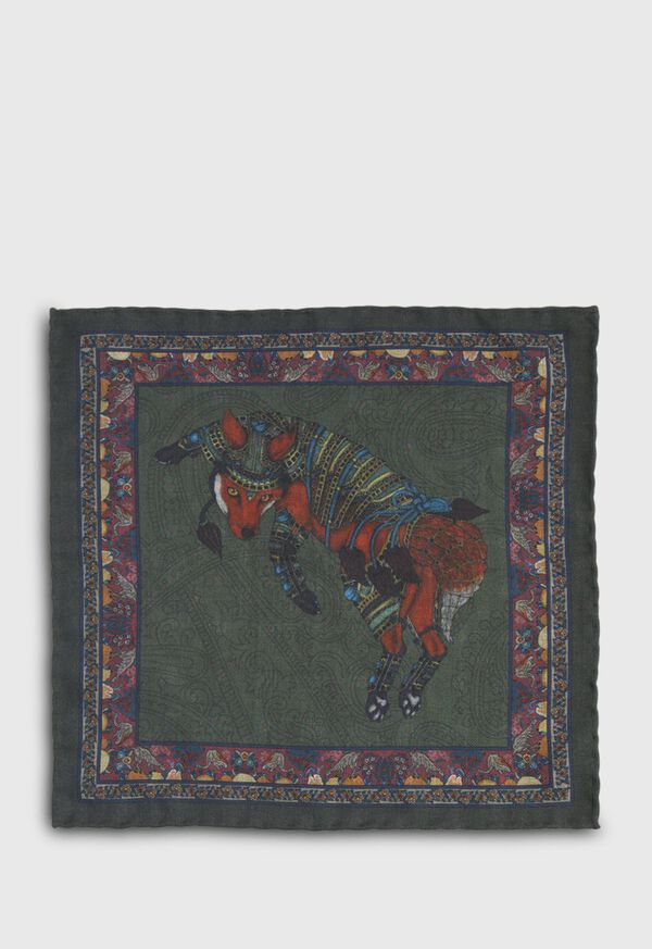 Paul Stuart Armed Fox Print Wool Pocket Square, image 10