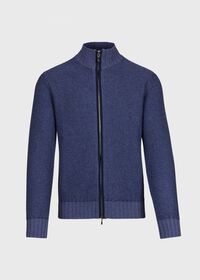 Paul Stuart Textured Full Zip Cardigan with Suede Trim, thumbnail 1