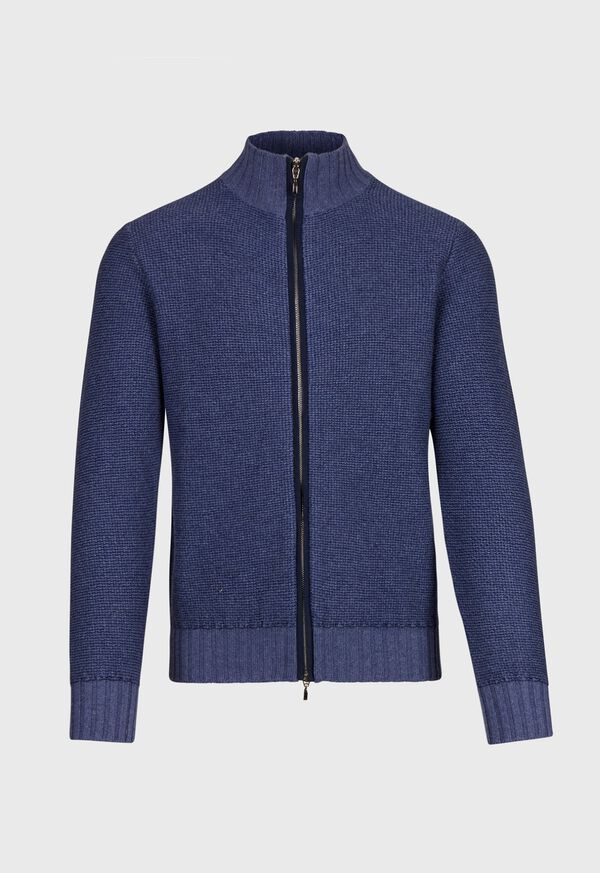 Paul Stuart Textured Full Zip Cardigan with Suede Trim, image 1