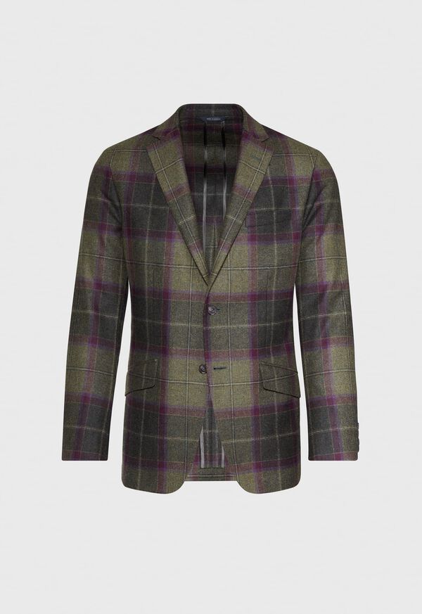 Paul Stuart Olive and Burgundy Plaid Wool Sport Jacket, image 1