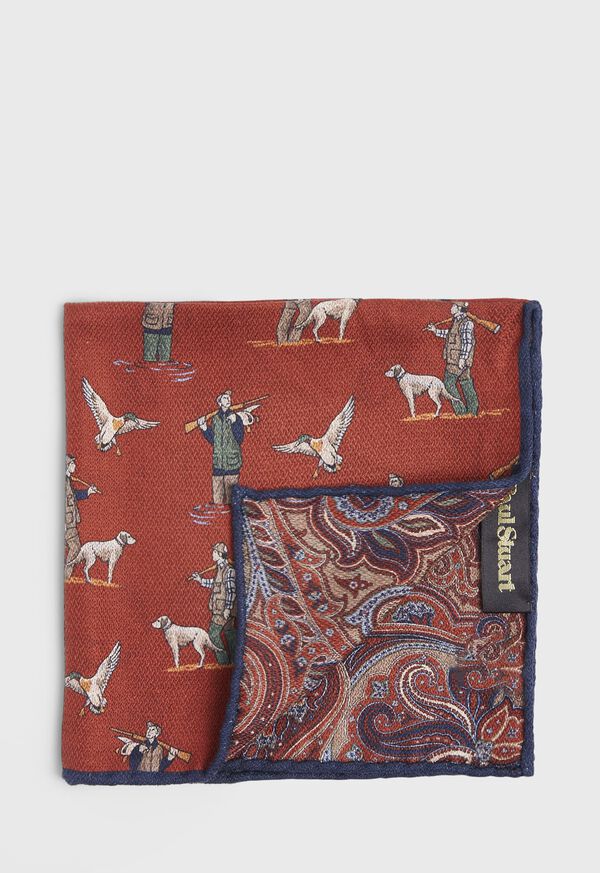 Paul Stuart Reversible Hunting Scene Pocket Square, image 1