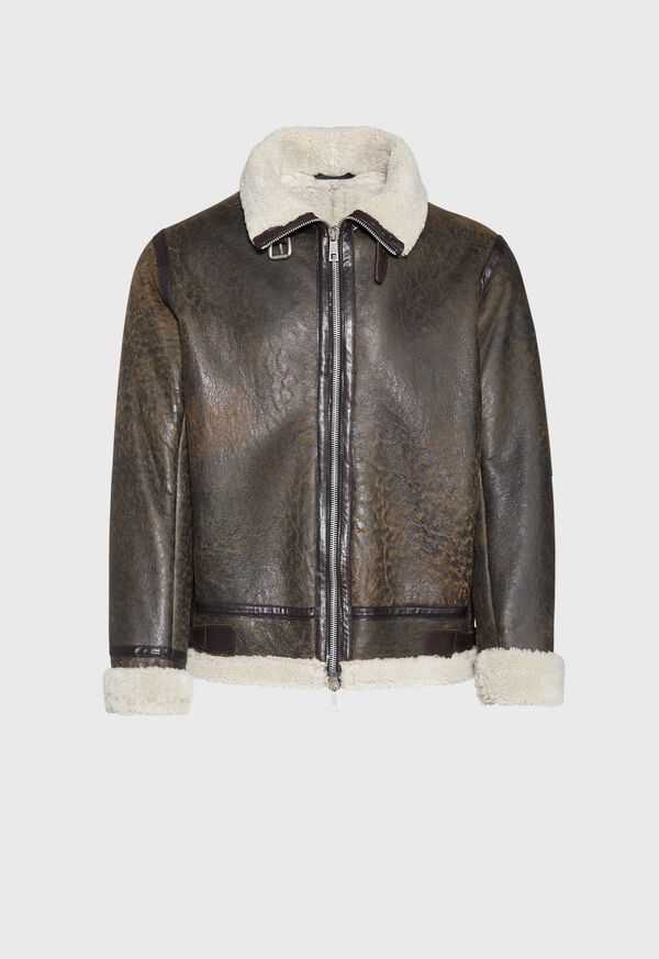 Paul Stuart Grey Shearling Bomber Jacket, image 1