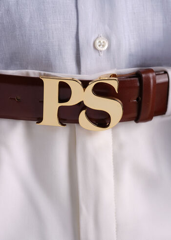 Paul Stuart PS Brass Logo Leather Belt