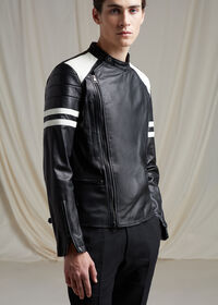 Paul Stuart Black Leather Motorcycle Jacket, thumbnail 2