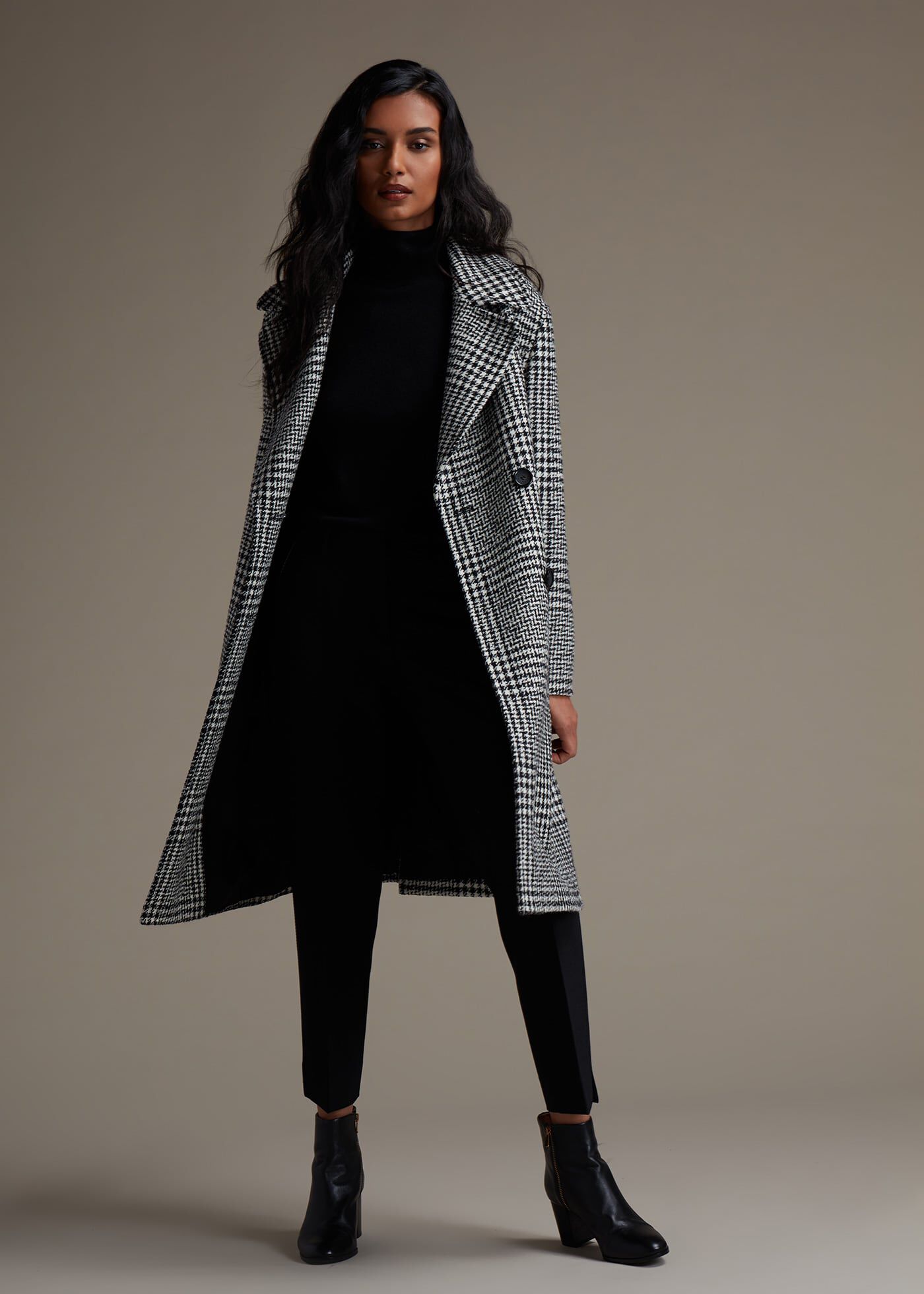 Black plaid coat hot sale