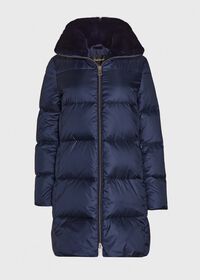 Paul Stuart Dark Navy Puffer Coat with Fur Trim, thumbnail 1