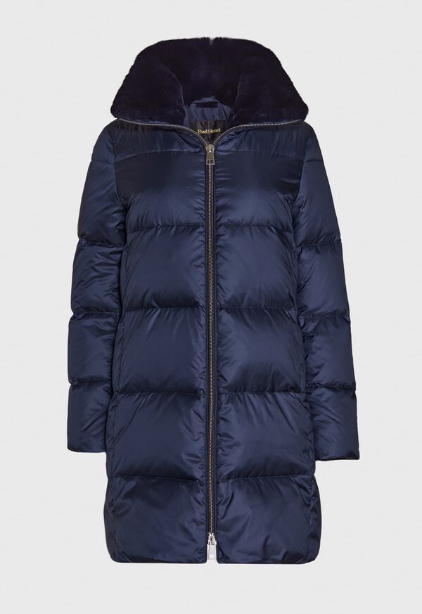 Paul Stuart Dark Navy Puffer Coat with Fur Trim, image 1