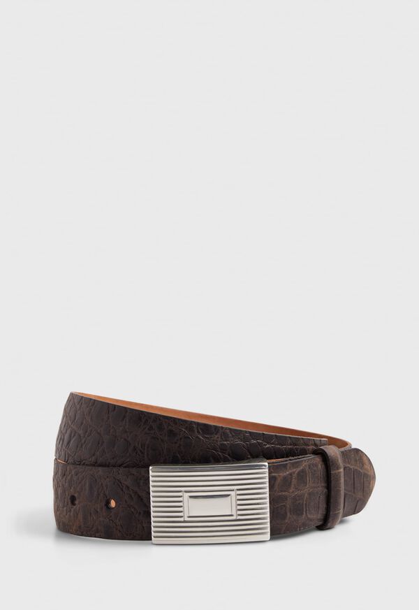 Paul Stuart Embossed Crocodile Leather Belt with Plaque Buckle, image 1