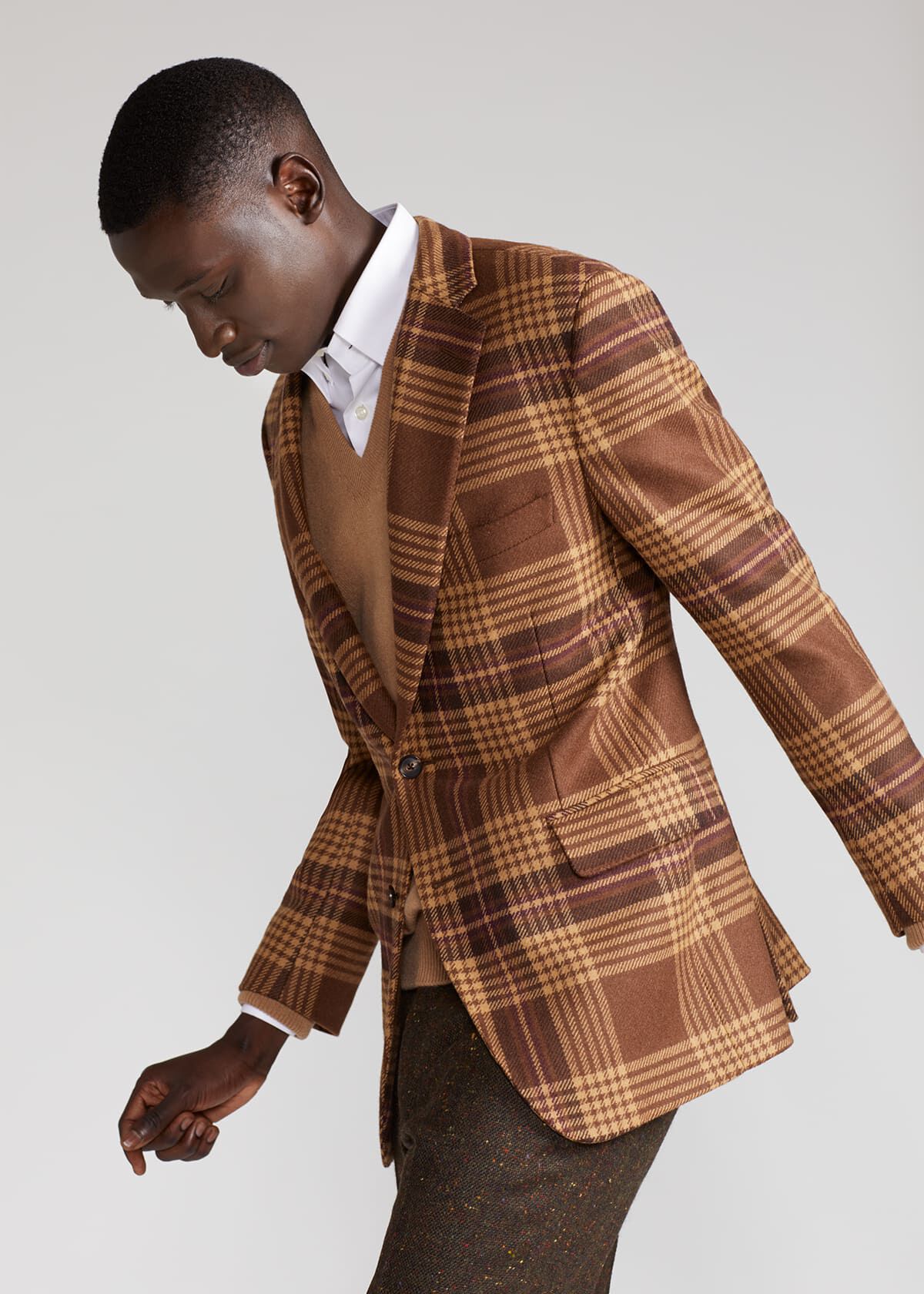 Soft Shoulder Wool Plaid Sport Jacket