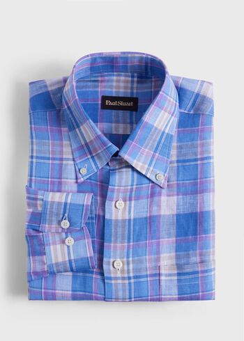 Paul Stuart Linen Multicolor Plaid Sport Shirt