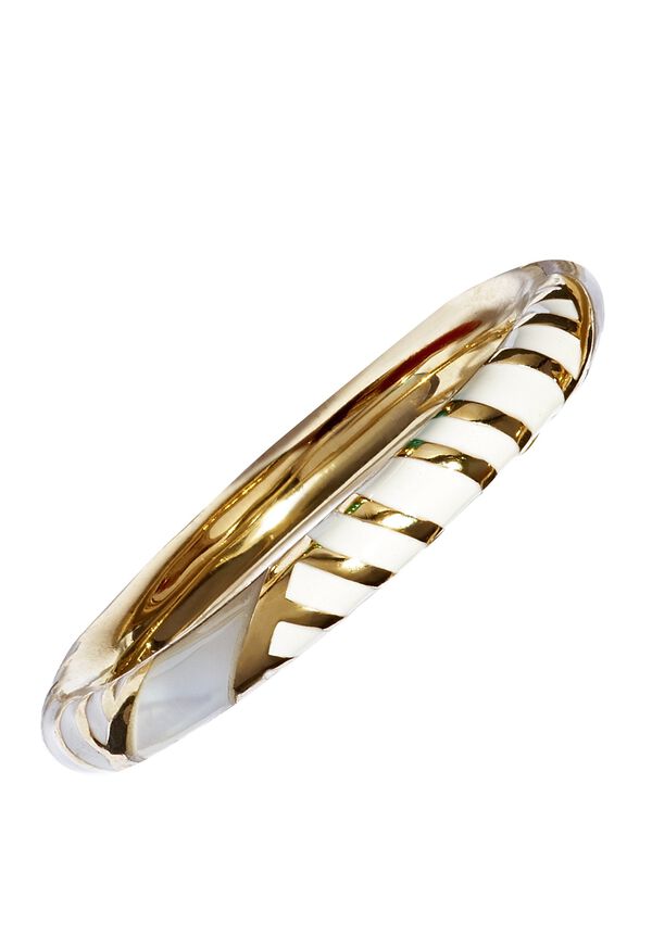 Paul Stuart Jan Leslie White Striped with Mother of Pearl Bangle Bracelet, image 1