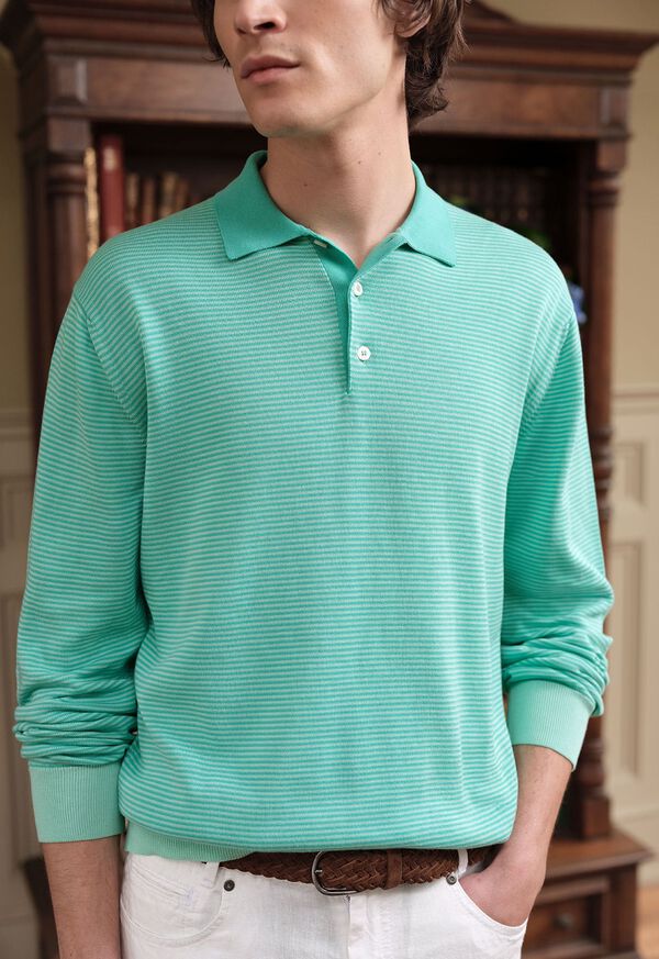 Paul Stuart Cotton Stripe Long Sleeve Polo, image 2