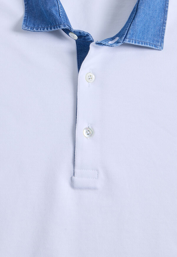 Paul Stuart Cotton Pique Polo with Denim Collar, image 2