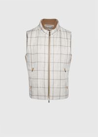 Paul Stuart Linen Windowpane Vest with suede trim, thumbnail 1