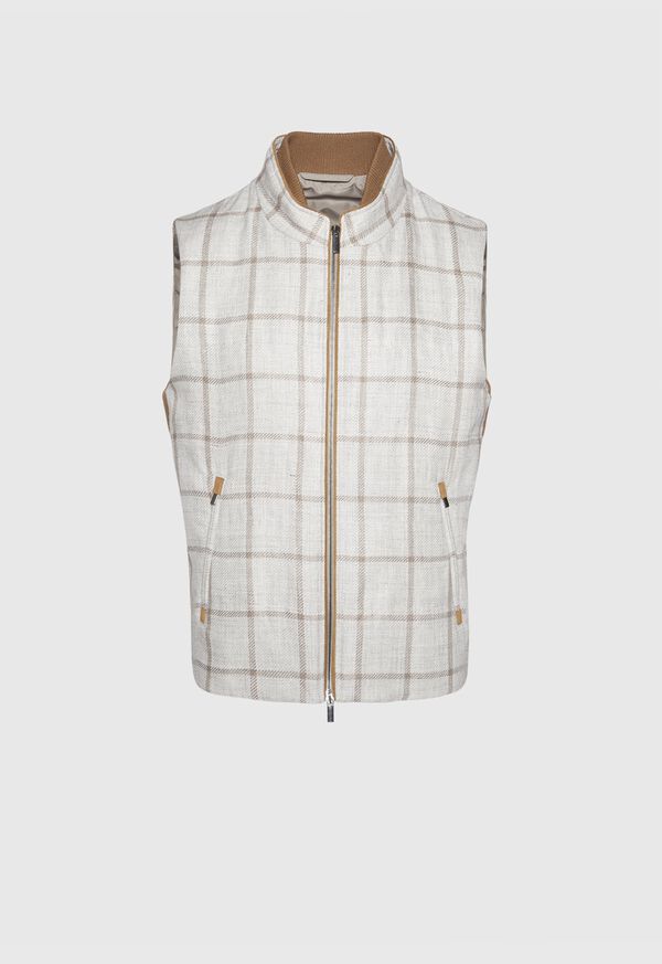Paul Stuart Linen Windowpane Vest with suede trim