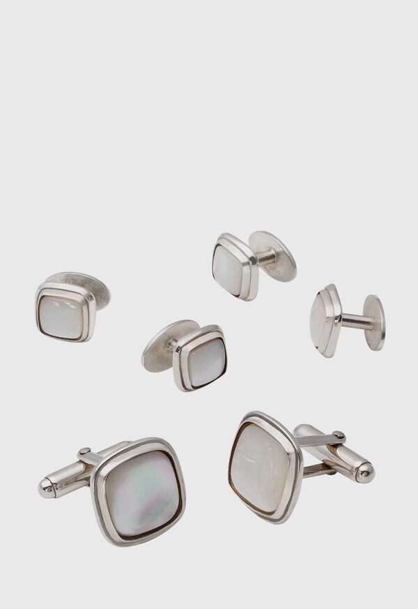 Paul Stuart Square Mother of Pearl and Sterling Silver Cufflink & Stud Set, image 1
