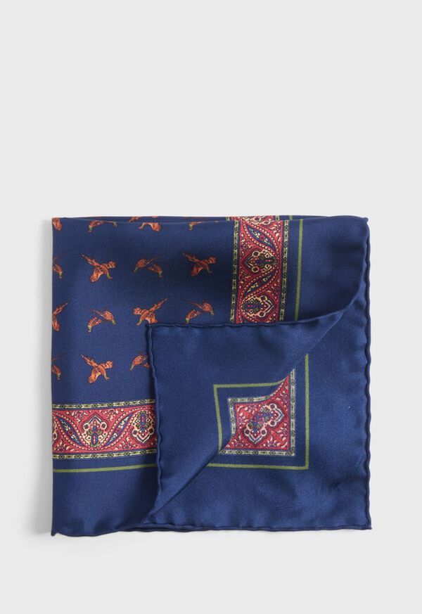 Paul Stuart Silk Deco Stripe and Bird Print Pocket Square, image 1