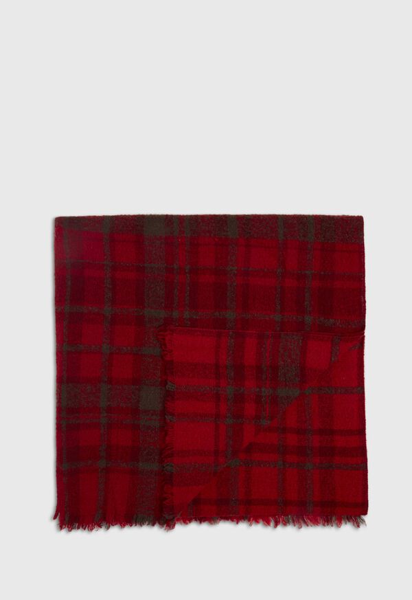 Paul Stuart Red and Brown Boucle Plaid Scarf